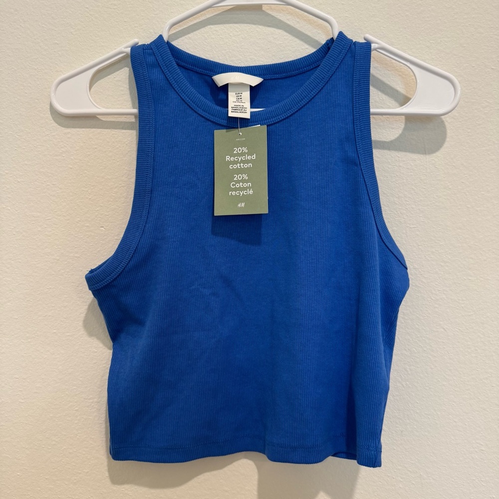 SET of TWO NWT H&M Pink and Blue Ribbed Crop Tops - Picture 7 of 10